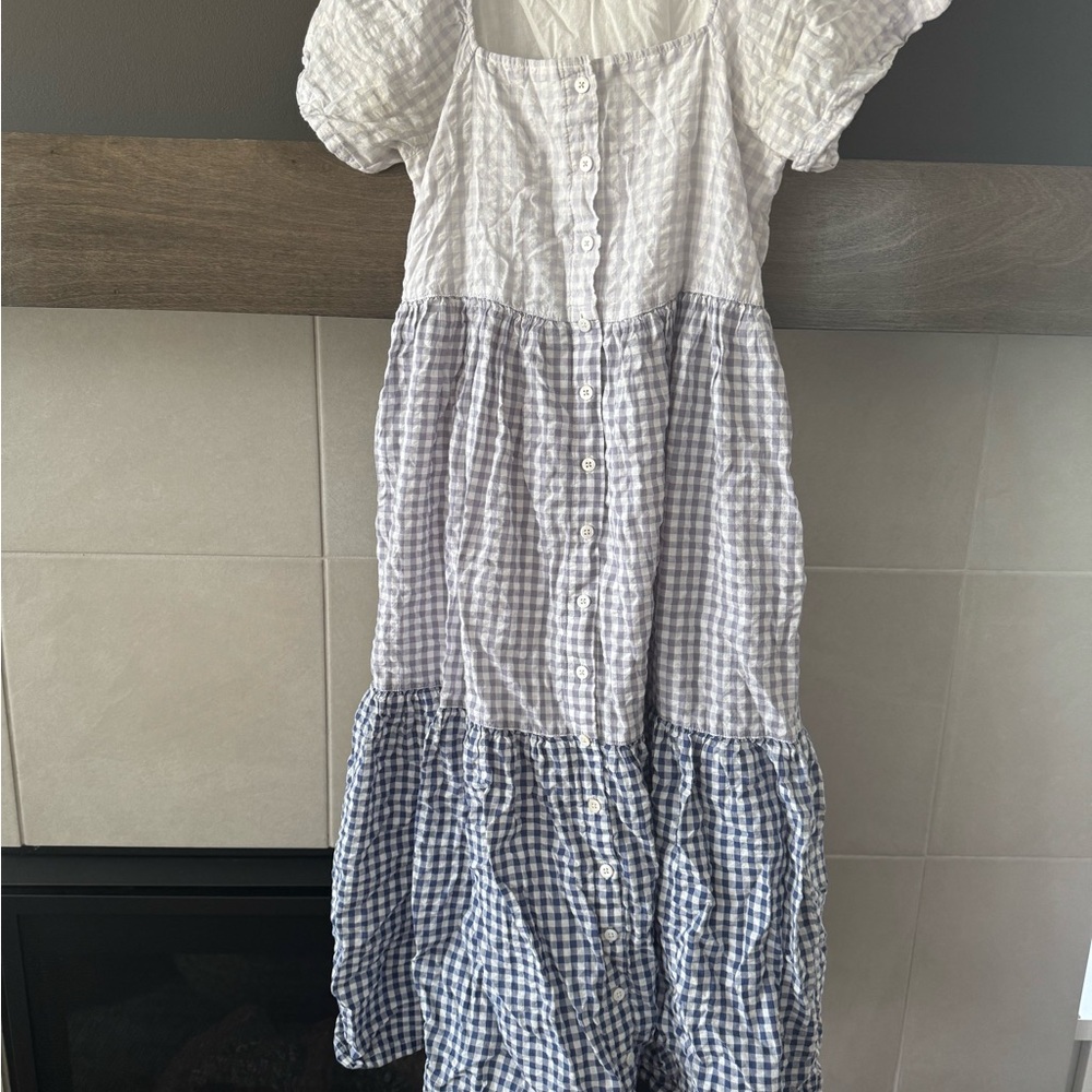 Purple and White Tiered Checkered Dress